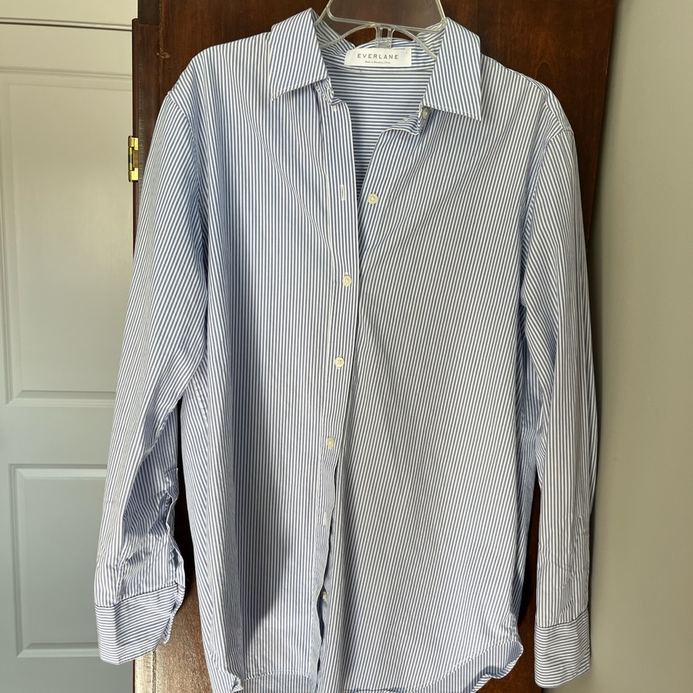 Everlane Crisp Blue/White Striped 100% Cotton Shirt